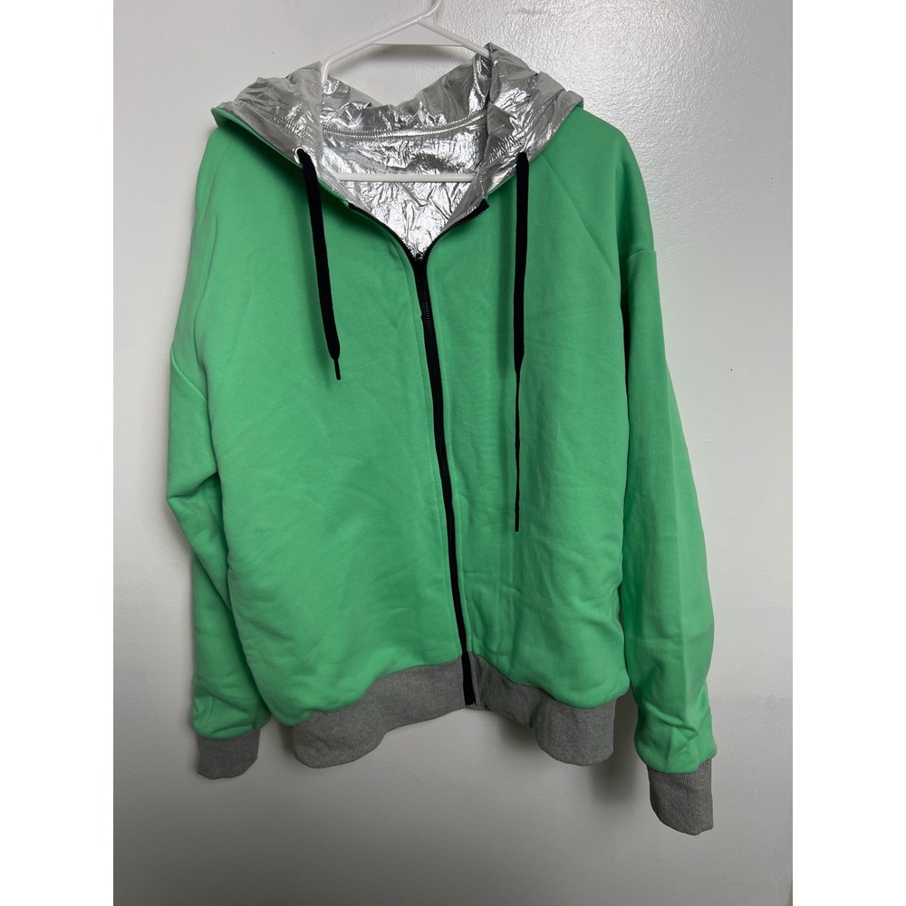 Jeremy Scott Spoiledchild Reversible Hoodie Green Metallic Silver Space Rocket L View 3